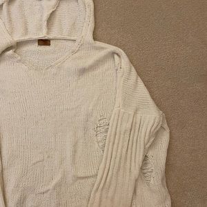 Size Medium POL Hooded White Distressed Sweater